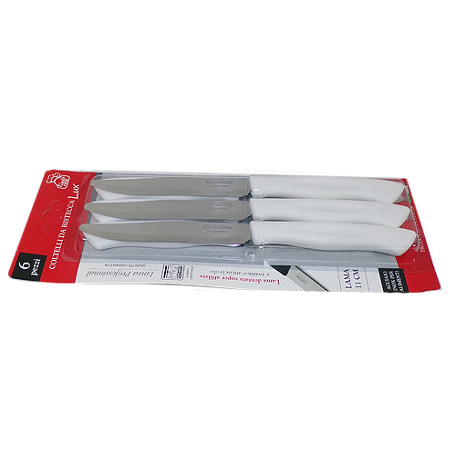 Set coltelli bistecca - Blister da sei coltelli con manico bianco